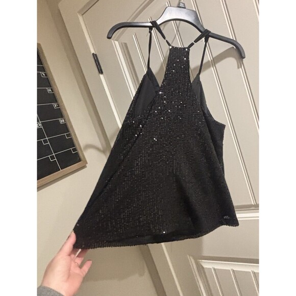 Women’s Black Sequin T-Back Spaghetti Strap Lined Top Measurements In Desc - Picture 4 of 5
